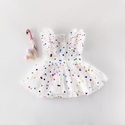 China New Breathable Boutique Babies Tulle Dots Dress Summer Ruffled Lace Princess Dress Sleeveless Romper For Babies for sale