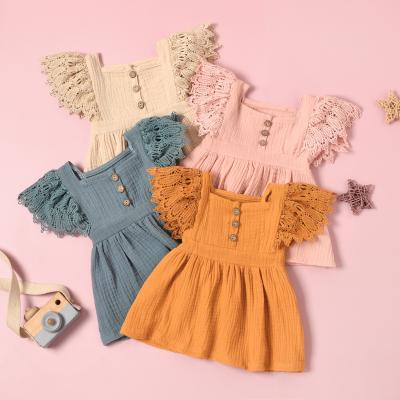 China New Boutique Babies Cotton Dress Breathable Summer Ruffled Solid Lace Sleeveless Princess Dresses For Babies for sale