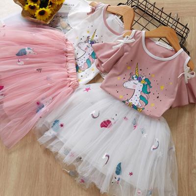 China Boutique summer casual toddler girls dress up unicorn printed top with tutu skirt clothing sets for kids for sale