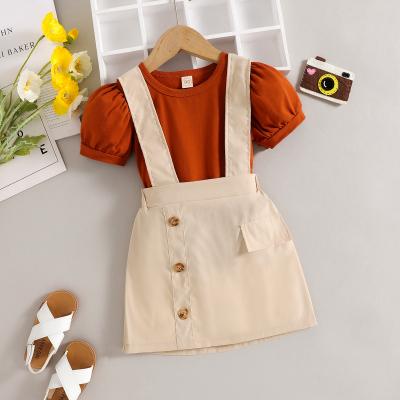 China New Fashion Summer Casual Toddler Girls Ruffled Sleeveless Knitting T-shirt + Skirt Jumpsuits 2 Pieces Clothing Set for sale