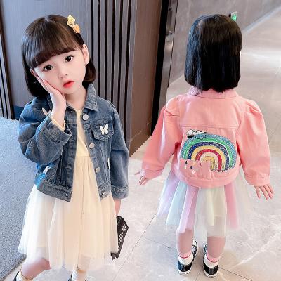 China New fashion toddler girls long sleeve rainbow jeans jacket +tulle shirt dress outfits casual dress set for girls for sale