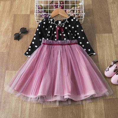 China New Fashion Toddler Girls Princess Dress Long Sleeve Anti-Static Dots Printed Tulle Ruffled Dress For Infant Girls for sale