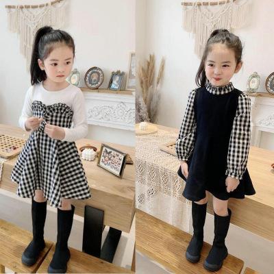 China New Fashion Toddler Girls Spring Long Sleeve Casual Plaid Patchwork One Piece Dress for sale