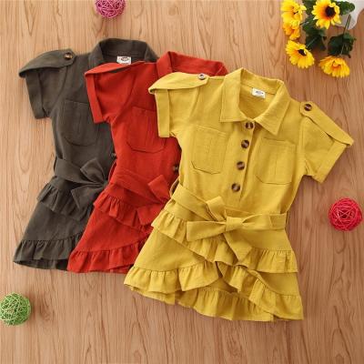 China New Fashion Toddler Girls Summer Shorts Anti-Static Sleeve Ruffled Casual Dress Solid Girls Belt Casual Dress for sale