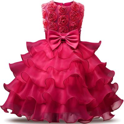 China High Quality Anti-static Toddler Girls Rose Princess Layered Dress Bridesmaids Dress Girls Tulle Dress for sale