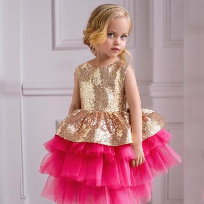 China Newest Children Clothing Girl Princess Dress Bow Tulle Anti-static Sequin Embroidered Girls Dress Layered Dress Dresses for sale