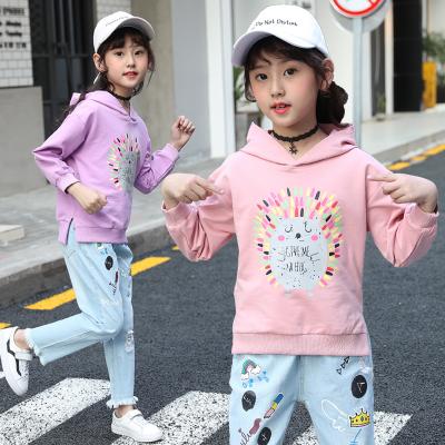 China New Style Breathable Spring Autumn Girls Printing Full Sleeve Hoodie With Cap For Kids for sale