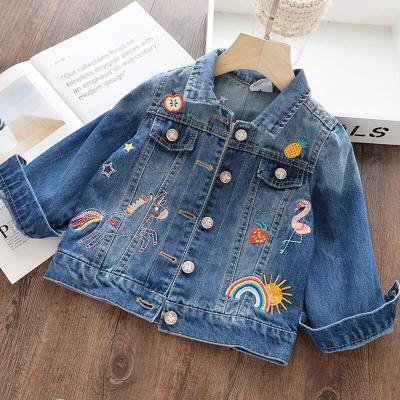 China Anti-wrinkle new arrival cartoon embroidered boutique wholesale baby coats lovely kids girl denim jacket for sale