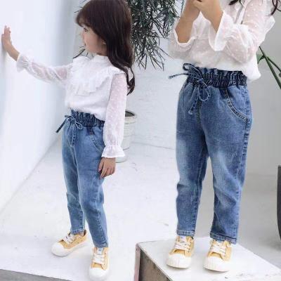 China New spring autumn fashion children girls denim fabric windproof jeans kids girls denim pants jeans for sale