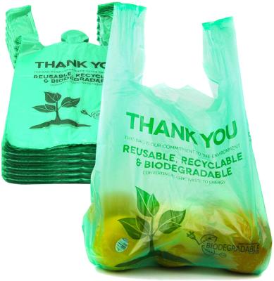 China Eco Friendly Compostable Reusable Biodegradable Custom T-Shirt Bag Grocery Thank You Recyclable Waste Basket Bags for sale