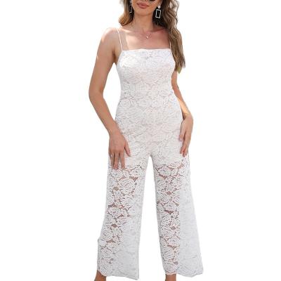 China Summer Wide Leg Pants Suspender Overalls Tube Trousers Temperament Lace Wide Beltless Breathable Commuter for sale