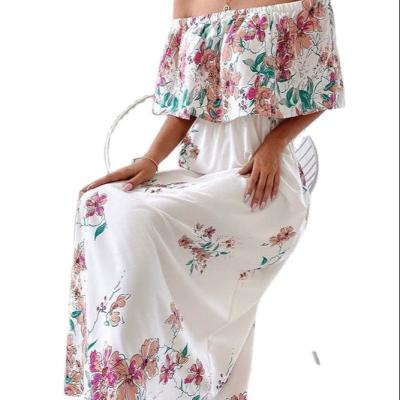 China 2022 New Fashion Women's Breathable Floral One-Shoulder Dress Beach Women's White Vacation Dress for sale