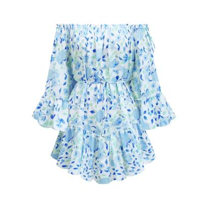 China 2022 new fashion European and American women's clothing washable drawstring neck ruffle irregular edge floral dress for sale