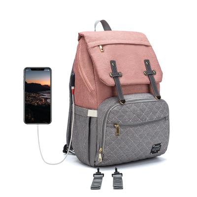 China New Designer Backpack Fashion Care USB Port Mom Backpack Multifunctional Baby Diaper Filling Maternity Bag For Mothers for sale