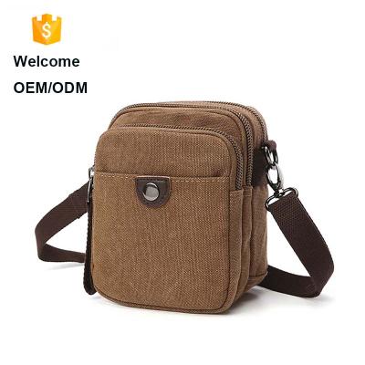 China Wholesale Daily Used Satchel Cross - Small Canvas LOGO Leather Messenger Bags Custom Made Vintage Mens Fanny Pack Waist Coin Purse Body Shoulder for sale