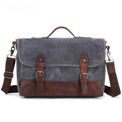 China Retro Daily Used Waterproof Satchel Cross - Body Vintage Waxed Canvas LOGO Genuine Leather Messenger Bags Custom Made For Man Men Shoulder for sale