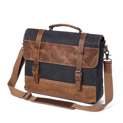 China Newspaper Used Satchel Computer Postman Vintage Canvas Waterproof Cross - Body Custom LOGO Messenger Bag Leather Laptop Briefcase for sale