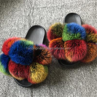 China Factory Made Wholesale Anti-slippery Slippers With Logo Fox Fur Slides Cheap Sandal For Women for sale