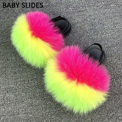 China Hairy Open Toe Fox Kids Faux Fur Slides Baby Girl Shoes Sandles Anti-odor Factory Cheap Women Slippers With Reasonable Price for sale