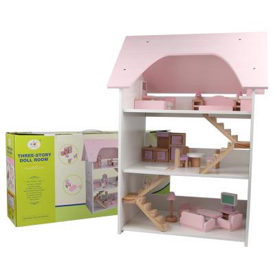 China Wholesale Lovely Baby Wooden Dollhouse For Girls DIY Wood Lightening Fashion New Design Children's Educational House Xc-000111 for sale