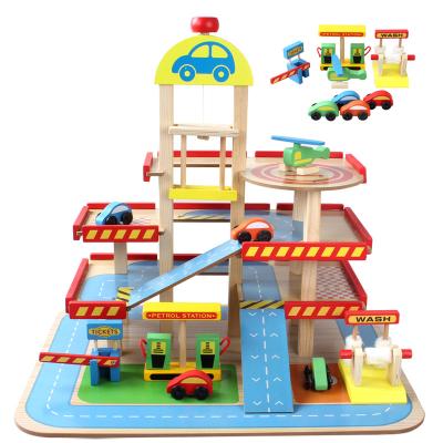 China New Arrivals Toy Hot Selling Slot 4 Mini Floors Parking Lot Kids Toys For Boys Wooden Vehicle Christmas Box Baby Car Toy for sale