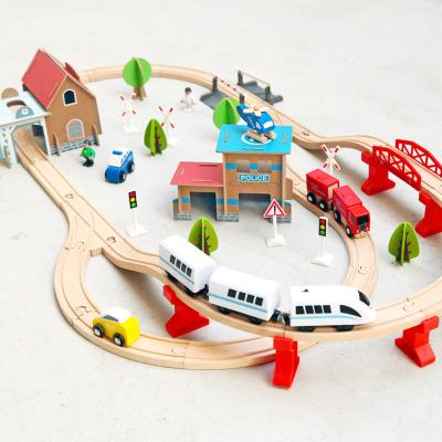 China Safety 88pcs Wooden Train Track DIY Set Kids Wooden Rail Transit Puzzle Slot Tracks Rail Transit Train Ralwiay Toys For Children for sale