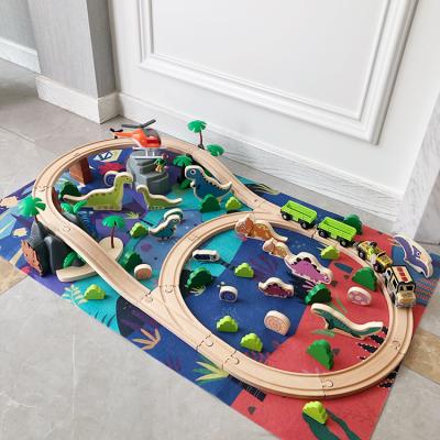 China Slot Toy Dinosaur Track Toy Set 80 Piece Wooden Dinosaur World Train Track Educational Toys For Kids Birthday Gifts for sale