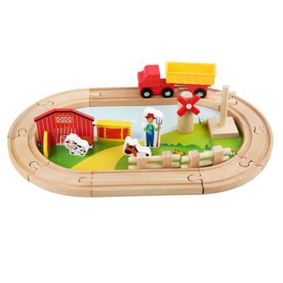 China High Quality Diy Educational Wooden Slot Toy Farm Railway Tracks Slot Toys Wooden Magnetic Train Track Toy Set For Kids for sale