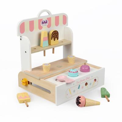 China Wooden Mini Ice Cream Candy House Dessert Wooden Toys Kitchen Ice Cream Set Wooden Toy for sale