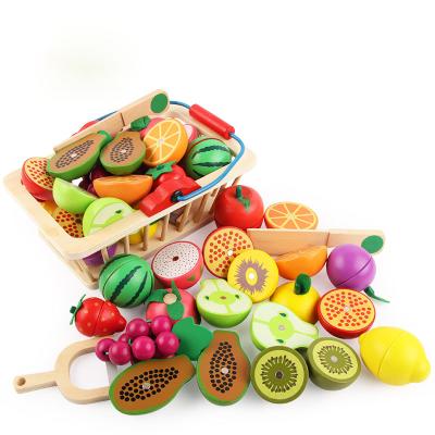 China Hot Selling Children's Wooden Kitchen Happy Cooking Toys Wooden Fruit Vegetable Cutting Toys for sale