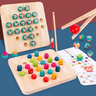 China Memory 4 in 1 Wholesale Baby Educational Toy Memory Chess Toy Multifunctional Fishing Practical Clip Beads Montessori Wooden Toy for sale