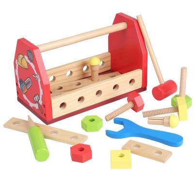 China Preschool Kids Play 2021 Educational Amazon Montessori Building Game DIY Toolbox Toys Set Pretend Wooden Toolbox Toy For Kids for sale