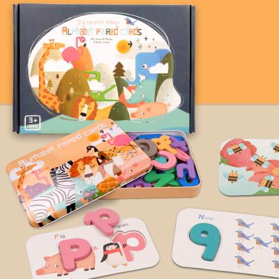 China Children Educational Wooden Puzzle Learning Toy Digital Letter Alphabet Paired Card 26*19*7cm for sale