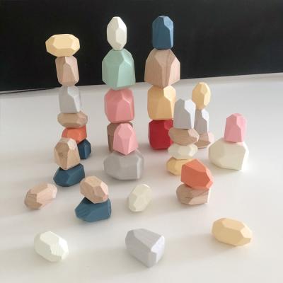 China Eco-friendly Material 36 Pcs Wooden Sorting Stacking Balancing Stone Rocks Educational Preschool Learning Toys Large Small Building Block Game Stones for sale