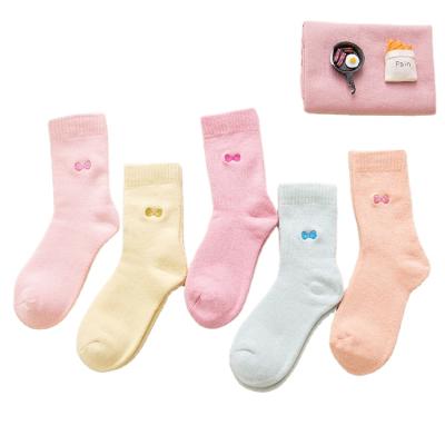 China QUICK DRY Winter Warm Coral Women's Socks Exquisitely Embroidered Cat and Deer Pattern Half Socks Fleece Towel Socks for sale