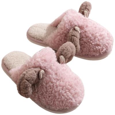 China Fashion Trend Couple's little sheep cartoon plush round toe slippers flat insulated slippers for sale