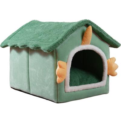 China Sustainable Cute Dinosaur Cottage Winter Semi-Enclosed Warm Dog Kennel Pet Nest Pet Cat Nest Detachable Cat Bed for sale