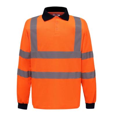 China Long Cuff Work Safety Shirt Construction Workwear Orange Breathable Reflective Works Shirt Stripe Reflective Safety Clothing For Worker And Jumper for sale