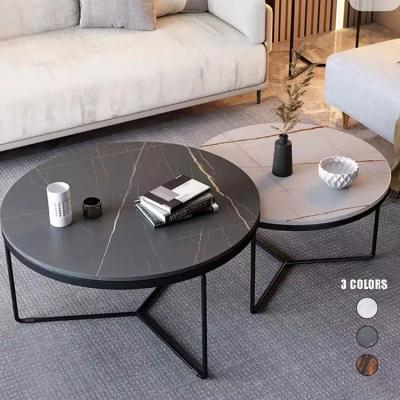 China Modern KD 2 round metal living room furniture kd large capacity center coffee table black marble wood sets for sale