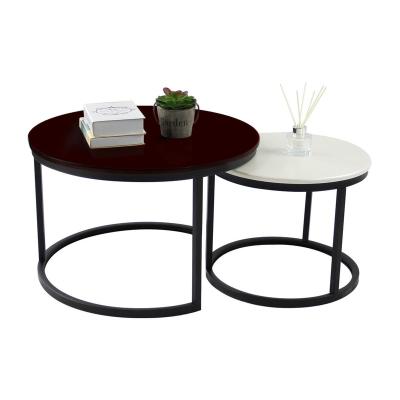 China Wholesale KD Modern Living Room Coffee Table 2 in 1 Marble Table PVC Interlocking White and Black Marble Top Coffee Table for sale