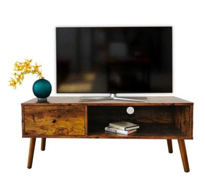 China KD Design Furniture Living Room Furniture Mid Century Simple Modern Rustic Table Darck Brown Retro TV Stand Wood Cabinet Legs for sale