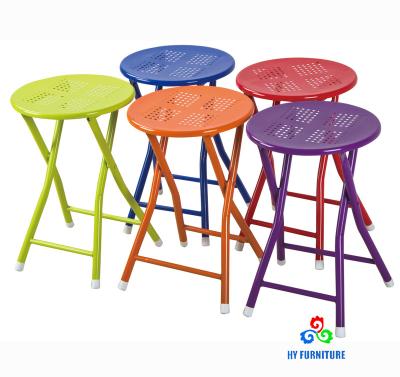 China Foldable Full Metal Folding Round Seat Steel Stool Chairs for sale