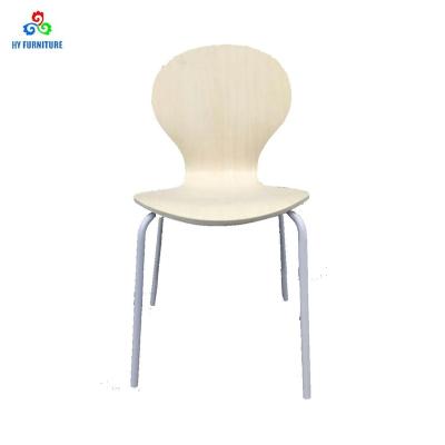 China Cooling Sturdy Home Office Furniture Folded Plywood Stacking Dining Chair With Metal Legs for sale