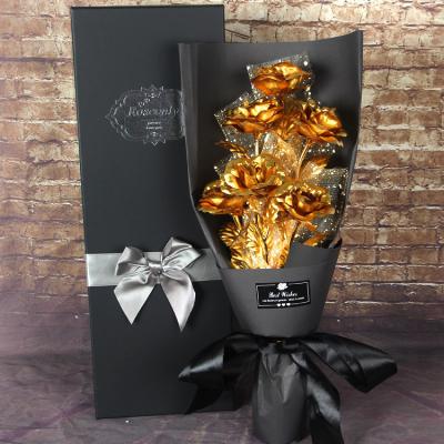 China Eternal Rose For Girlfriend With Gift Gold Foil Rose Flower Bouquet Valentine&'s Day Gift Lasting Box for sale