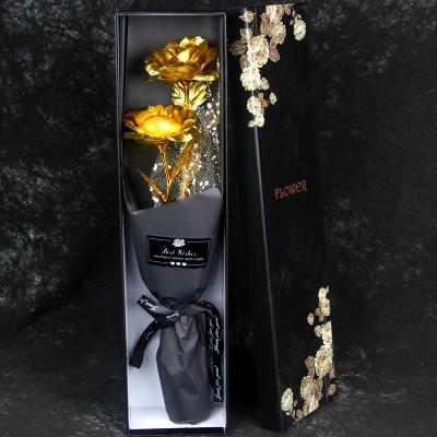 China Durable Gold Foil Rose Bouquet Flower Gift Boxes Rose Wholesale Creative Gift Blue 24K Gold Foil Gift Box Valentine's Day Mother's Day for sale