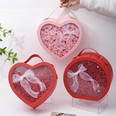 China New Durable Special Shaped Box Heart Shaped Portable Roses Soap Flower Bouquet Gift for sale