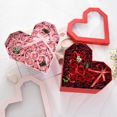 China Diamond Heart-Shaped Window Eternal Life Sustainable Roses Valentine's Day Soap Flowers Creative for sale