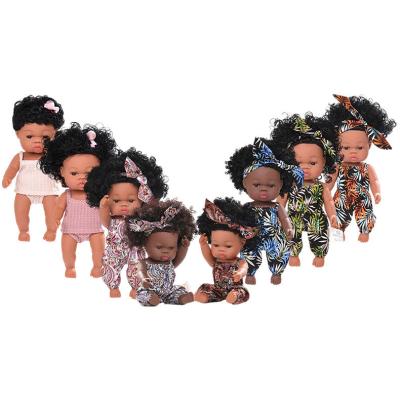 China 14 inch 33cm Reborn African Rubber Dolly With Muslin Jumpsuits and Bow Headbands for Girls for sale