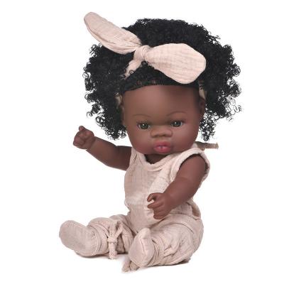 China Vinyl Silicone Girl Lovely 14 Inch African American Black Baby Doll For Kids with Custom Logo for sale