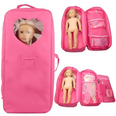 China 18 inch Dolls Storage Travel Carrier Suitcase Bag Back Pack for American Style Girl Kids Gift for sale